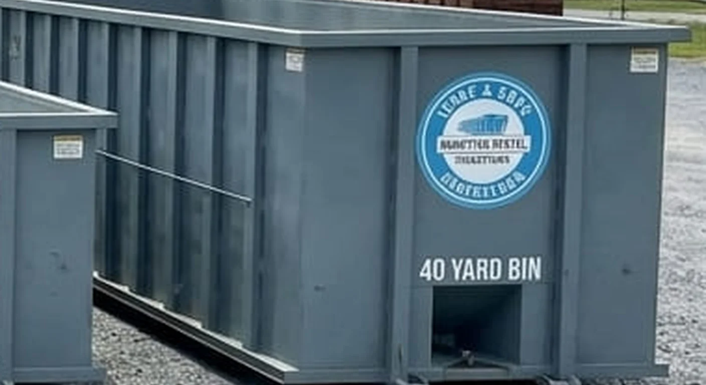 40 Yard Dumpster Rental in Hagerstown, MD A clean, correctly-labeled 40 yard Issac & Sons Dumpster Rental roll-off container staged at the company yard on Burhans Blvd
