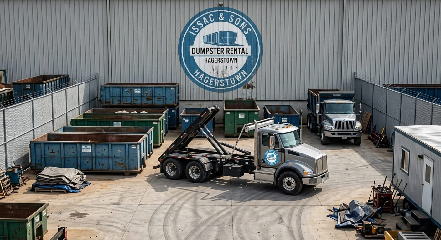 A Issac & Sons Dumpster Rental dumpster staged for a commercial project in Robinwood, MD