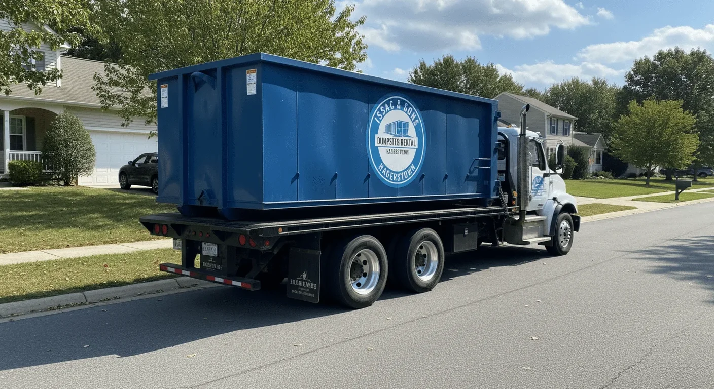 Dumpster delivery in Smithsburg, MD A Issac & Sons Dumpster Rental dumpster delivered to an active job site in Smithsburg, MD